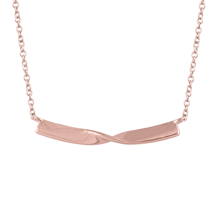 a detail image of a rose gold twisted bar set on a delicate chain #color_rose-gold