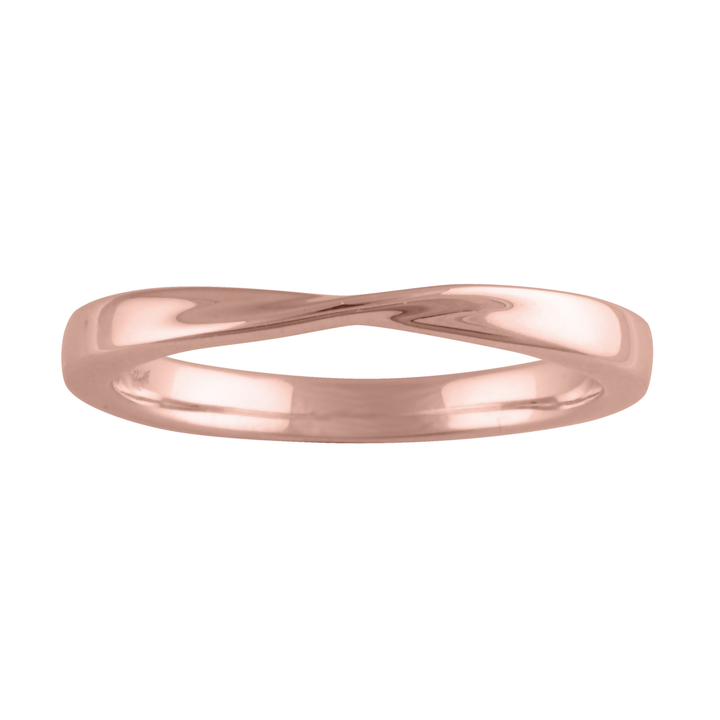 a detail photo of a simple rose gold twisted ring. 